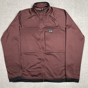 Mountain Hardwear Jacket Mens L Red Grid Fleece Full Zip Hiking Waffle Knit